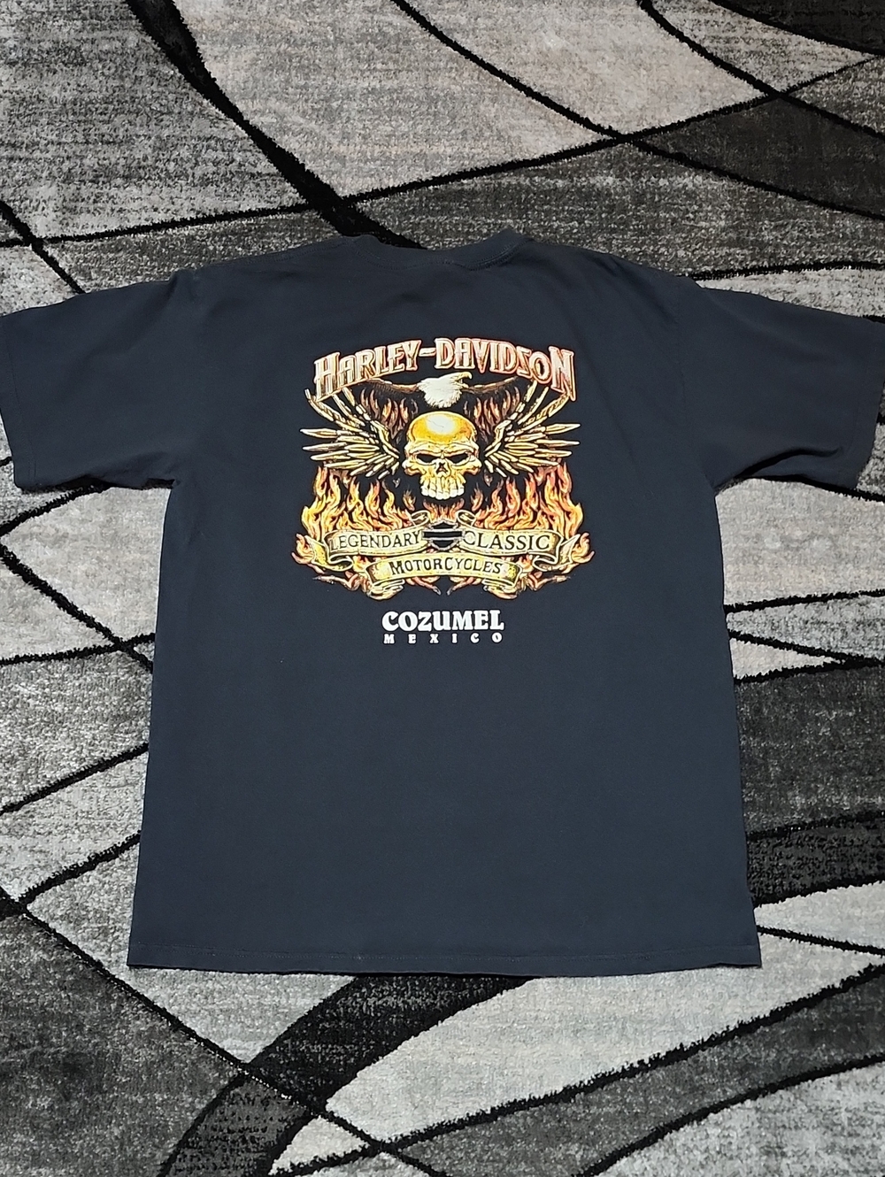 VINTAGE HARLEY DAVIDSON BLACK WINGED SKULL FLAMES GRAPHIC MEXICO TEE-SHIRT